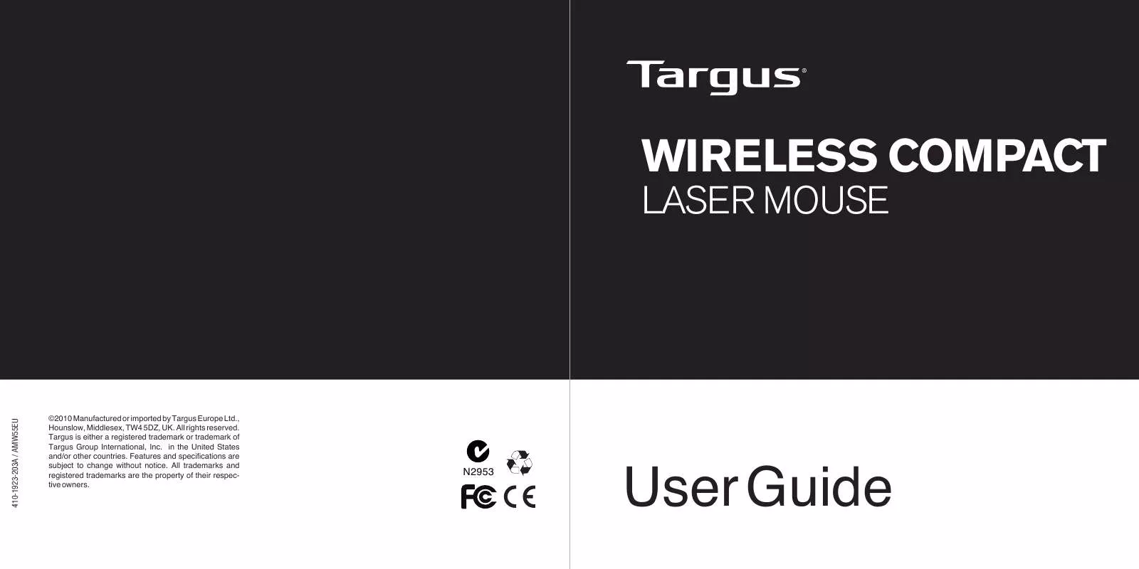 Mode d'emploi TARGUS WIRELESS COMPACT LASER MOUSE