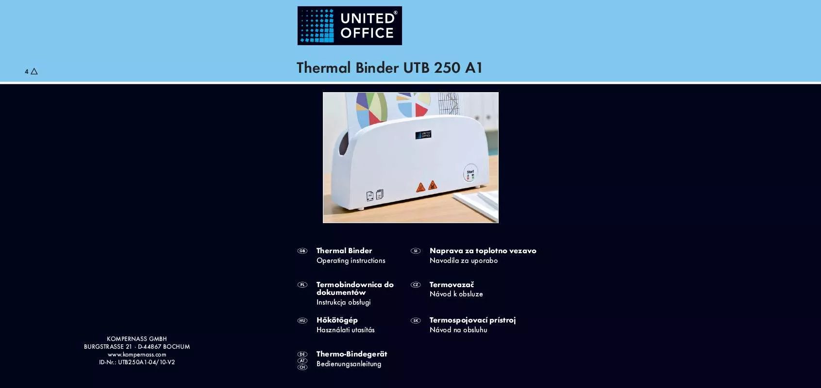 Mode d'emploi UNITED OFFICE UTB 250 A1 THERMAL BINDER