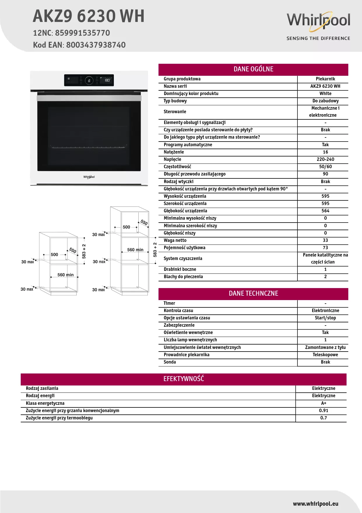 Mode d'emploi WHIRLPOOL AKZ9 6230 WH