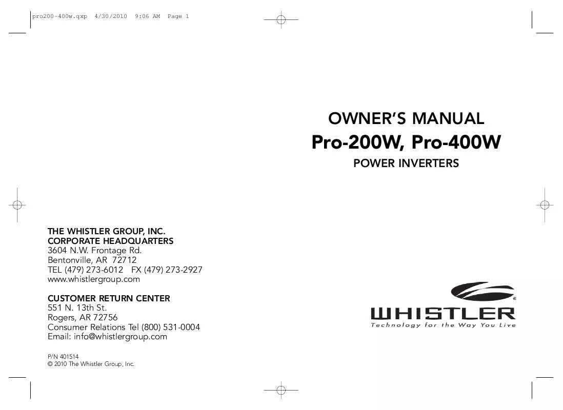 Mode d'emploi WHISTLER PRO-400W_E