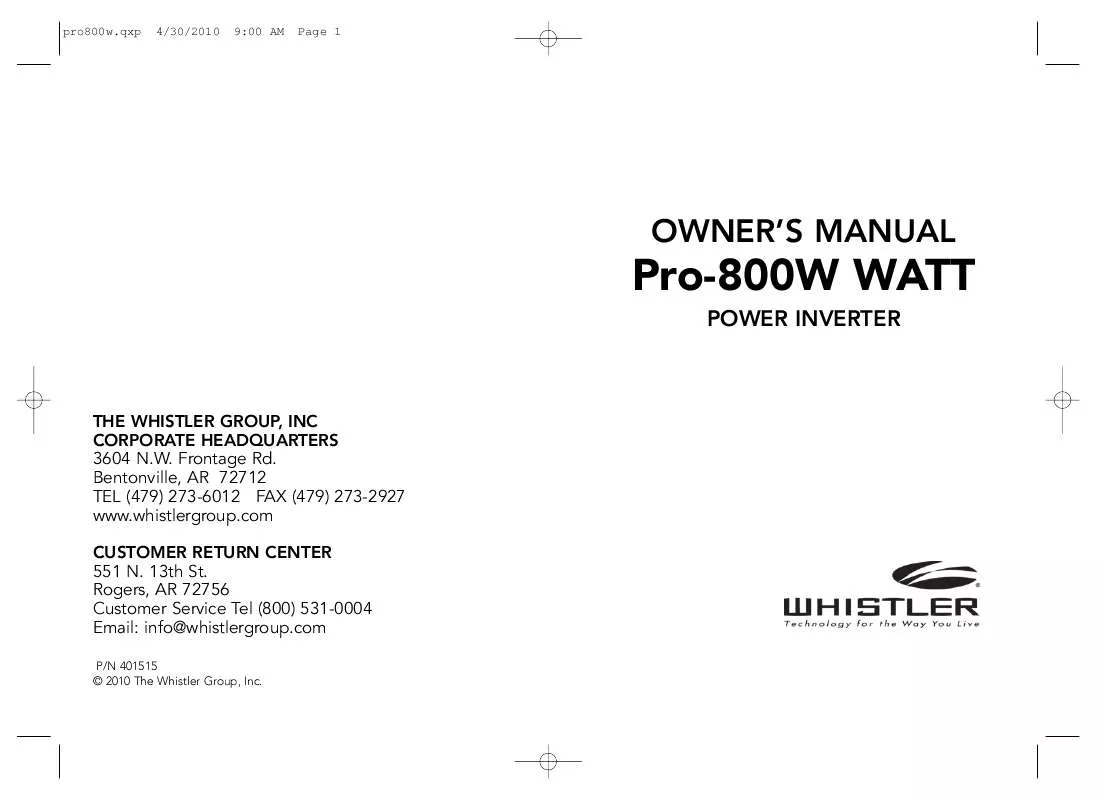 Mode d'emploi WHISTLER PRO-800W_E