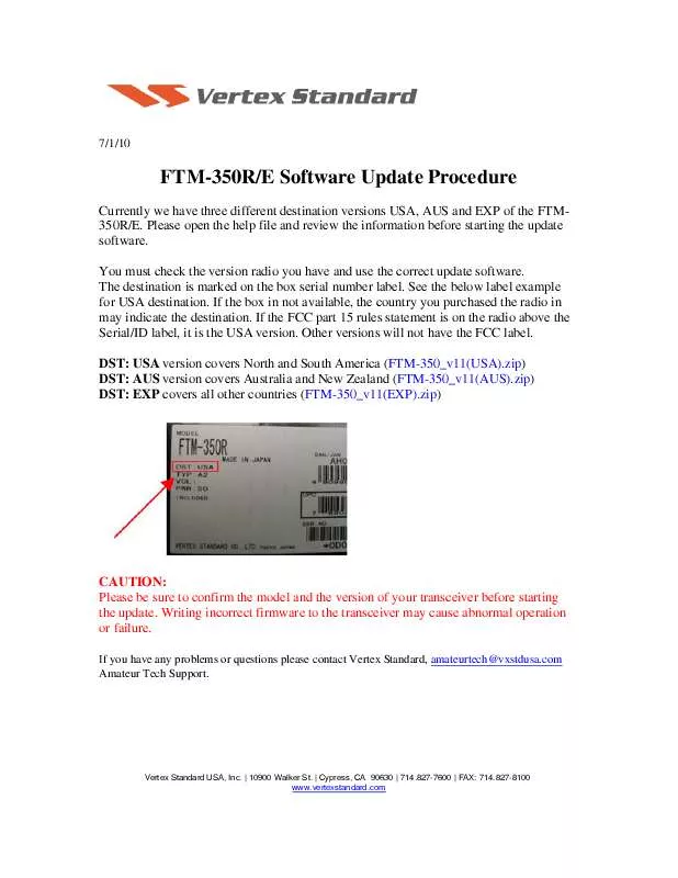 Mode d'emploi YAESU FTM-350RE