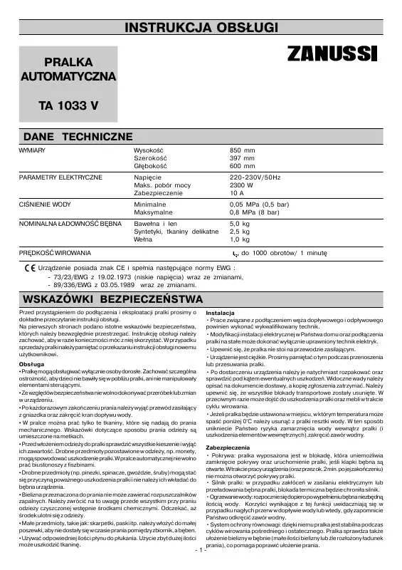 Mode d'emploi ZANUSSI TA1033V