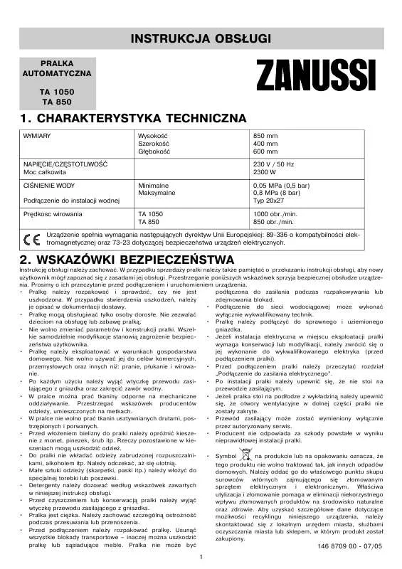 Mode d'emploi ZANUSSI TA1050