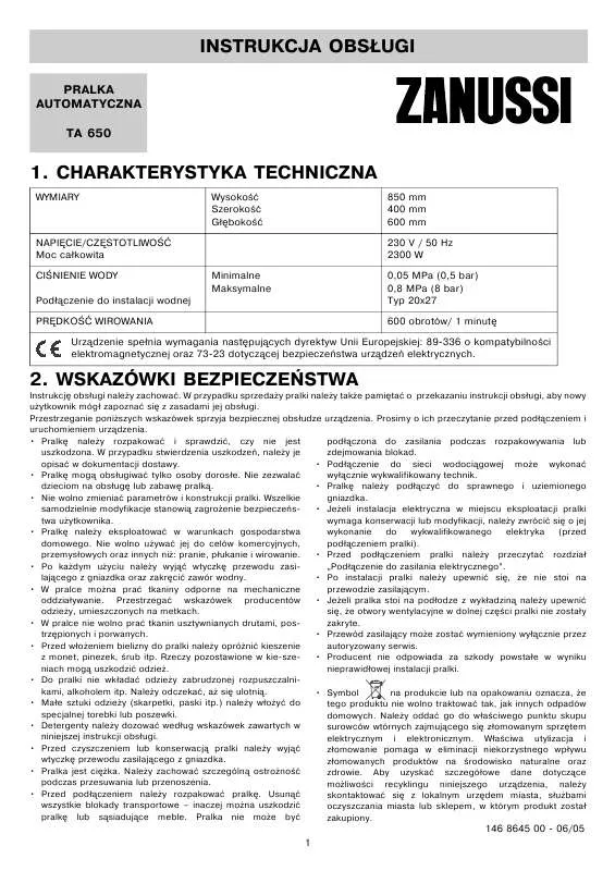 Mode d'emploi ZANUSSI TA650