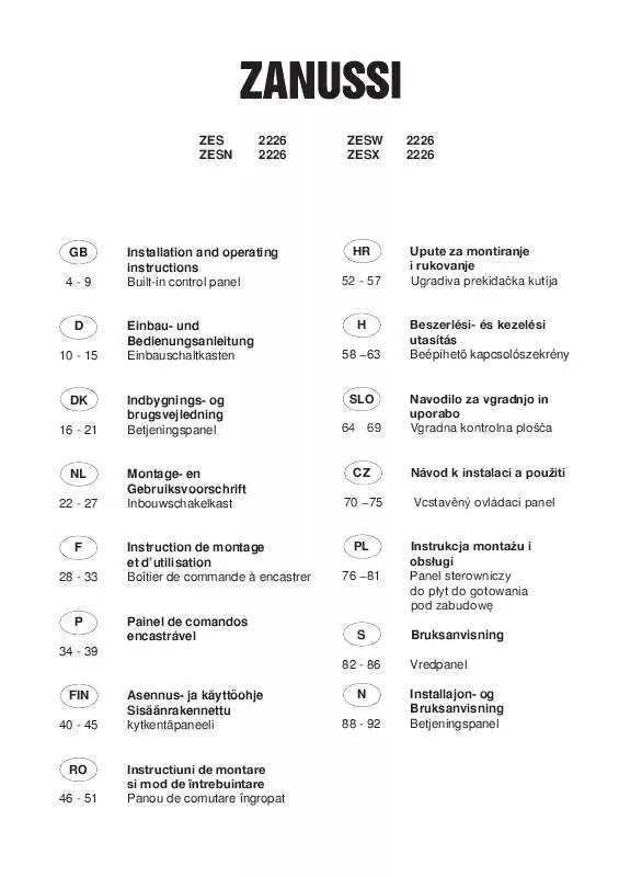 Mode d'emploi ZANUSSI ZES2226