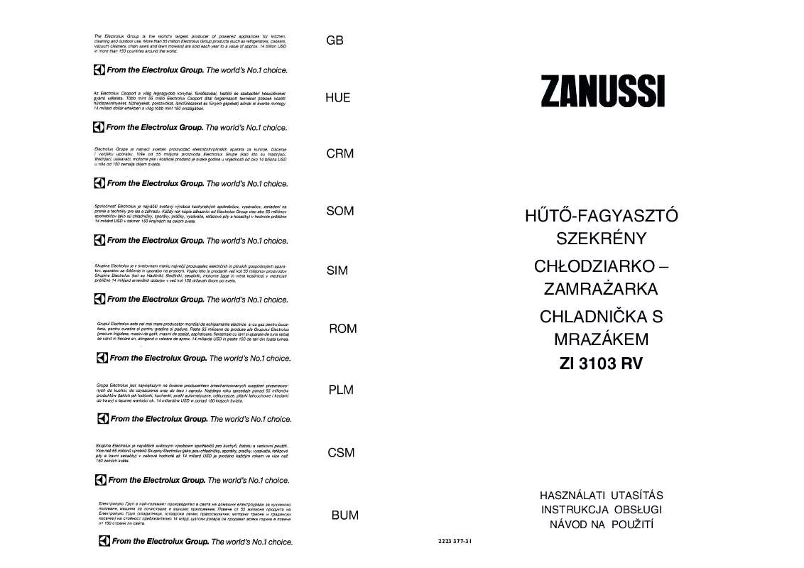 Mode d'emploi ZANUSSI ZI3103RV